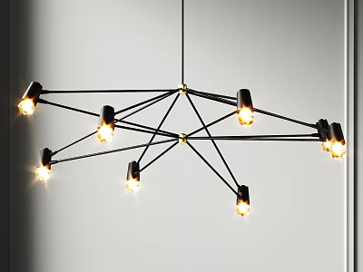 Modern Black Metal Geometric Chandelier With Branching Arms Gold Accents And Exposed Bulbs 3d model