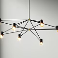 Modern Black Metal Geometric Chandelier With Branching Arms Gold Accents And Exposed Bulbs