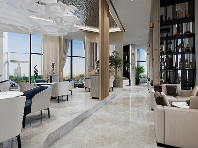 Modern Luxury Bright Sales Office Interior With Marble Floor And Spacious Comfortable Reception Lounge 3d model