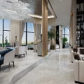 Modern Luxury Bright Sales Office Interior With Marble Floor And Spacious Comfortable Reception Lounge