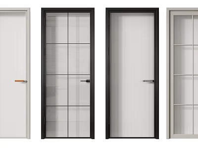 Modern Swing Doors with Glass Panels and Solid Color Design Options 3d model
