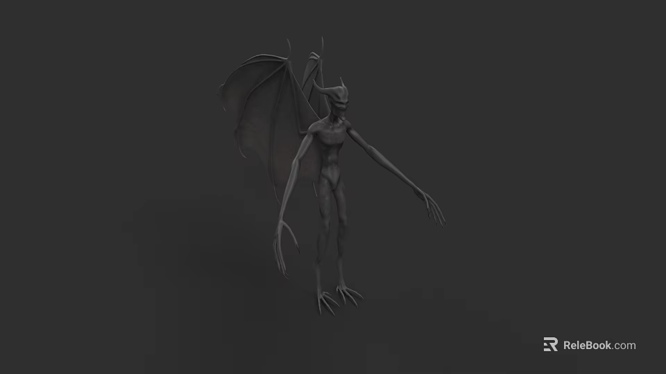Mythical Demon Creature 3D Model With Bat Wings Horns Claws And Long Limbs 3d model 