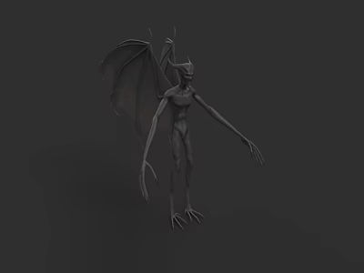 Mythical Demon Creature 3D Model With Bat Wings Horns Claws And Long Limbs 3d model