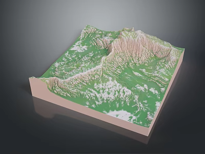 Scenic 3D Terrain Model With Green Vegetation And White Mountain Peaks 3d model