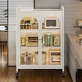 White Glass Doors Kitchen Cabinet With Microwave Oven Toaster And Cookware Storage