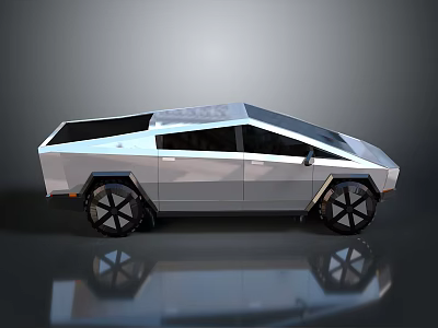 Futuristic Silver Car With Bold Angular Design And Large Black Wheels 3d model