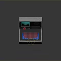 Vintage Industrial Control Panel With Green Screen Blue Keyboard Circular Speaker And Gray Casing