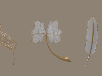 Decorative Metallic Ornaments With Leaf Clover Feather Hollow Out Design For Home Decor 3d model