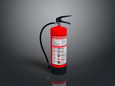 Red Fire Extinguisher With Hose And Instruction Label For Home Safety 3d model