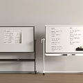 Two Mobile Whiteboards with Black and White Stands Handwritten Notes and Markers