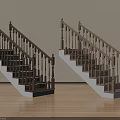 Wooden Staircase With Handrails White And Dark Steps Light Colored Walls On Wooden Floor