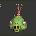 Green Pig Character With Yellow Crown And Big Eyes 3D Model Design