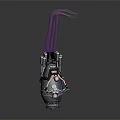 Futuristic Motorcycle with Rocket Thrusters and Purple Flame Trails Ridden by Person in Dark Background