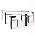 Modern Round Dining Table Set With Marble Top And Four Black Frame Chairs 3d model