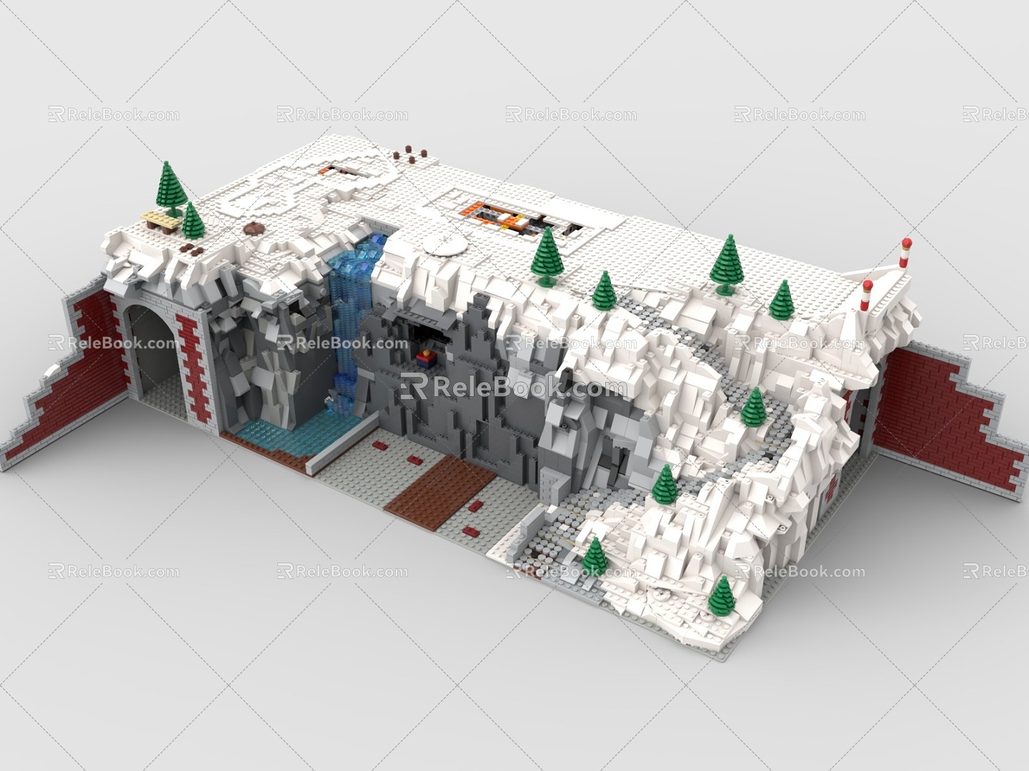 LEGO toy blocks snow mountain tunnel snow mountain cliff scene 3d model