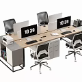 Modern Office Desk Setup With Multiple Monitors Office Chairs Printer And Filing Cabinets 3d model