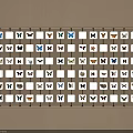 Butterfly Patterned White Squares Neatly Arranged On Display Rack Against Light Wall 3d model