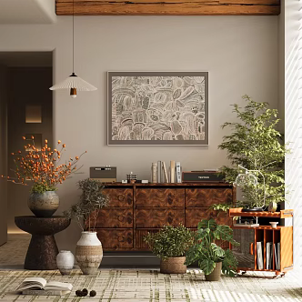 medieval bucket cabinet storage cabinet floral ornaments floral potted plant ornaments combination 3d model