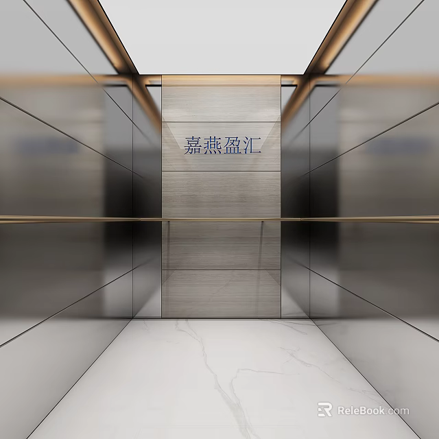 Modern Elevator Interior Design With Marble Panel And Metal Accents For Jia Yan Ying Hui 3d model 