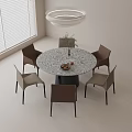 Modern Round Marble Top Dining Table Set With Six Chairs And Hanging Light 3d model