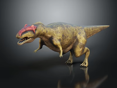 Realistic 3D Dinosaur Standing Posture With Red Head Sharp Teeth And Brownish Yellow Body 3d model