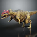 Realistic 3D Dinosaur Standing Posture With Red Head Sharp Teeth And Brownish Yellow Body