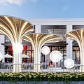 Modern Commercial Building Landscape With White Exterior Windows Steps Garden Trees And Lighting Balls