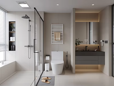 Modern Bathroom Interior With Glass Shower Toilet Vanity And Mirror 3d model
