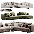 Modern Comfortable Sectional Sofa With Light Colored Fabric Multiple Pillows And Throw Blanket 3d model