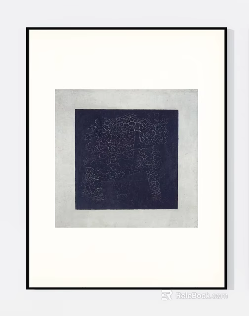 Abstract Painting Featuring Dark Blue Square With Cracked Texture And Light Border 3d model