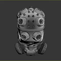 Futuristic Mechanical Gas Mask Design With Metallic Texture And Circular Components