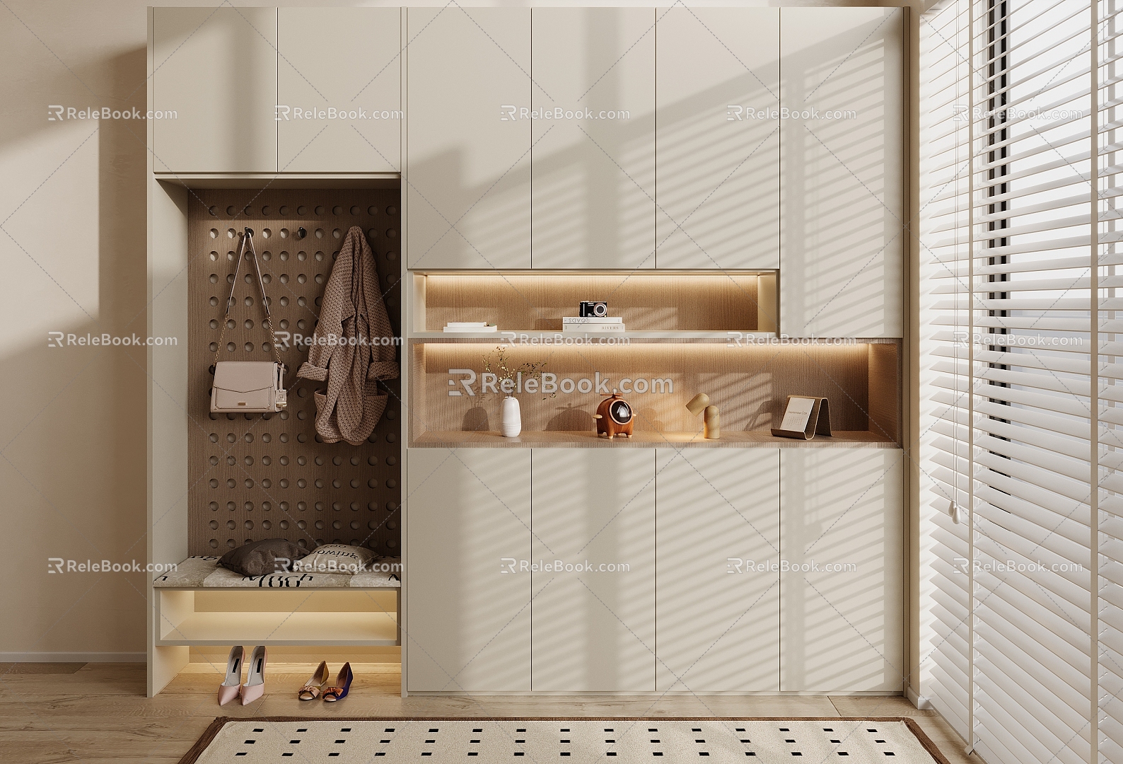 Modern Cream Style Shoe Cabinet Household Shoe Cabinet 3d model