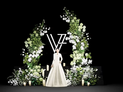 Lush Floral Installation With Greenery Arch White Flowers And Decorative Accents 3d model