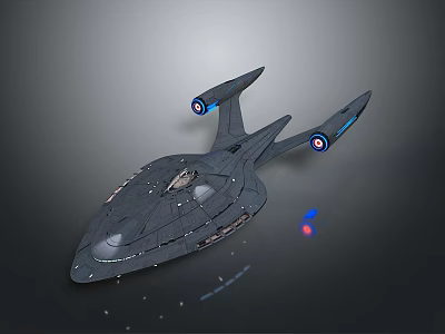 Futuristic Sci-Fi Spaceship With Sleek Design Detailed Hull And Blue Red Thrusters 3d model