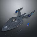 Futuristic Sci-Fi Spaceship With Sleek Design Detailed Hull And Blue Red Thrusters