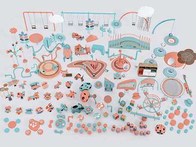 Colorful Child Friendly Playground Equipment With Swings Slides And Animal Shapes 3d model