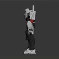 Silver And Black Mech Robot Stance With Red Accents And Weapon
