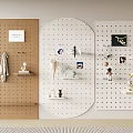 Pegboard Wall Decor In Brown And White With Decorative Items Photos Shelves And Hooks