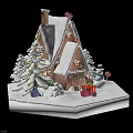Gingerbread House With Snow Covered Roof Chimney Decorated Windows Candy Decorations Christmas Trees And Gifts