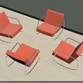 Four Orange Lounge Chairs With Metal Frames On Light Colored Floor And Light Wall 3d model