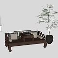 Traditional Dark Wood Arhat Daybed with Carved Design Cushions and Side Table in Modern Interior