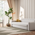 Simple Sofa Cream Style Sofa Casual Chair Potted Carpet Curtain Living Room Background Wall 3d model