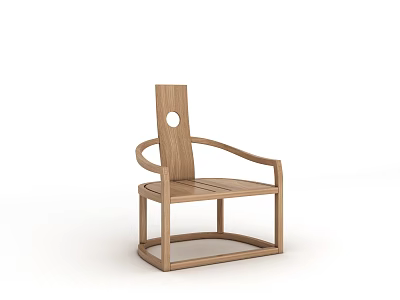 Modern Simple Wooden Leisure Chair With Round Cutout Backrest And Curved Armrests 3d model