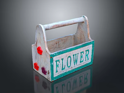 Decorative Flower Themed Basket With Handle Green And White Trim Red Decorative Accents 3d model