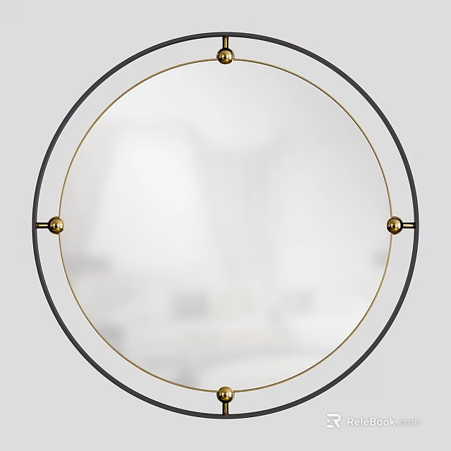 Circular Mirror With Black Frame And Gold Decorative Balls For Home Decor 3d model 
