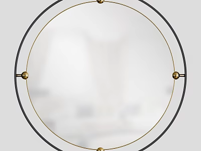 Circular Mirror With Black Frame And Gold Decorative Balls For Home Decor 3d model