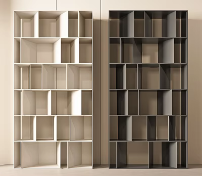 Modern Home Bookshelf Design With Light And Dark Geometric Square Shelves 3d model