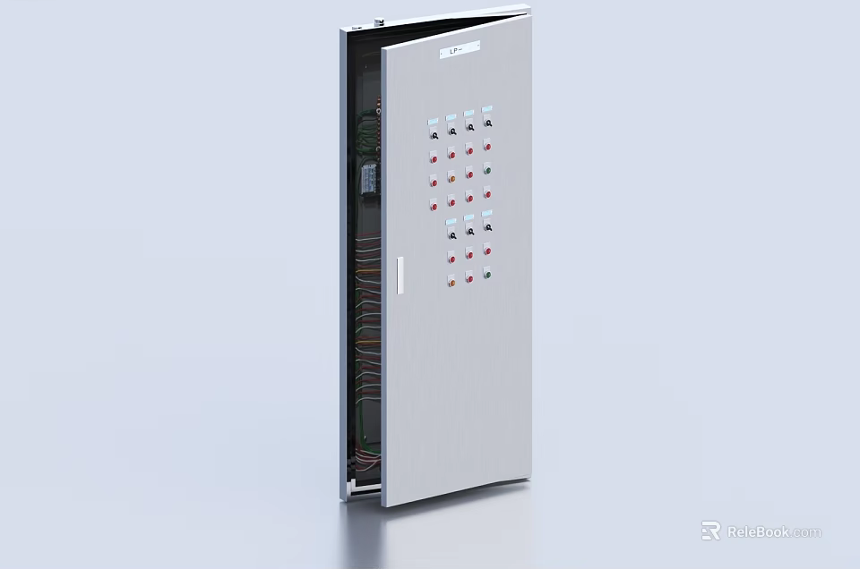 Industrial Control Panel With Metal Enclosure Electrical Switches And Internal Wiring 3d model 