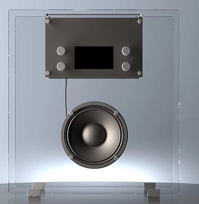 Black Headphone Speaker Featuring Control Panel Buttons Display Screen And Circular Speaker 3d model