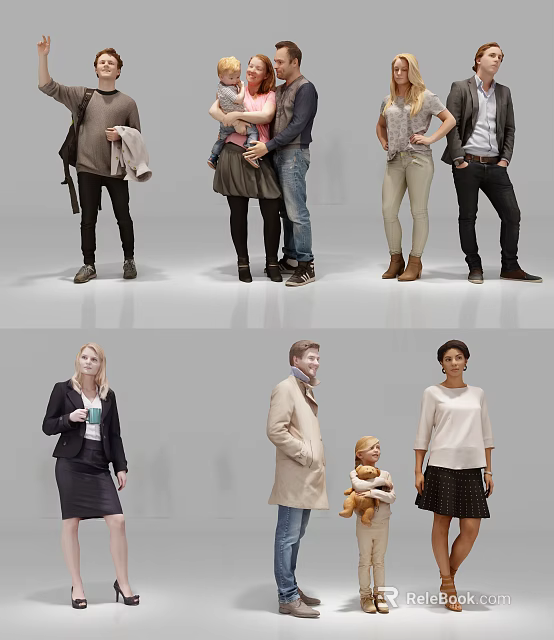 Diverse Group of People in Casual and Formal Attire Standing Together 3d model 